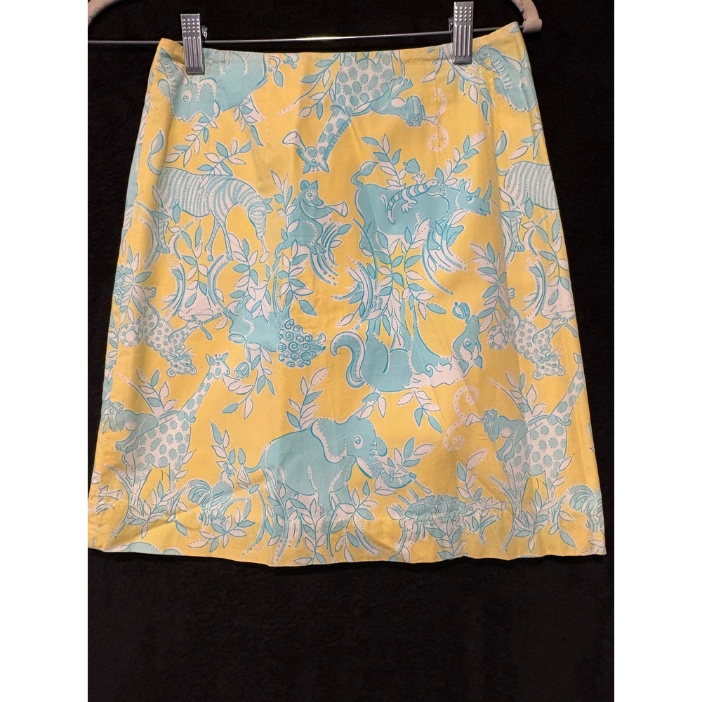 Lilly Pulitzer Skirt 0 Yellow Aqua Safari Animal Print Cotton Jungle Lined